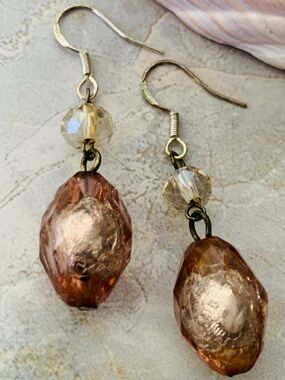 Dusty Pink Foil Glass Dangle Earrings